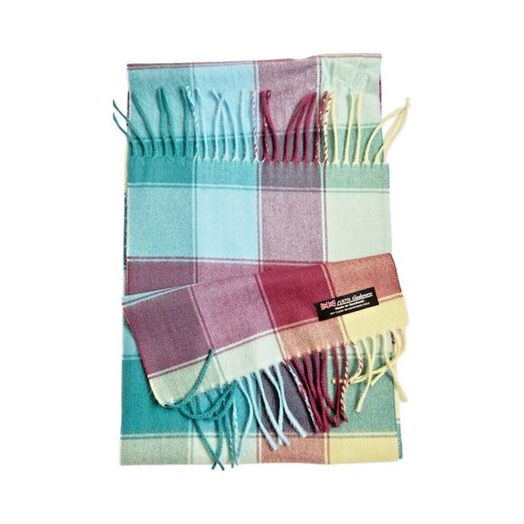 100% Cashmere Plaid Scarf With Fringe - Picture 1 of 4